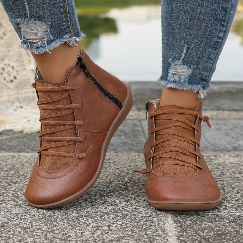 Damenmode Runde Zehen Flache Stiefel Winter Bequeme Keilabsatz Kurze Lässige Elegante Stil