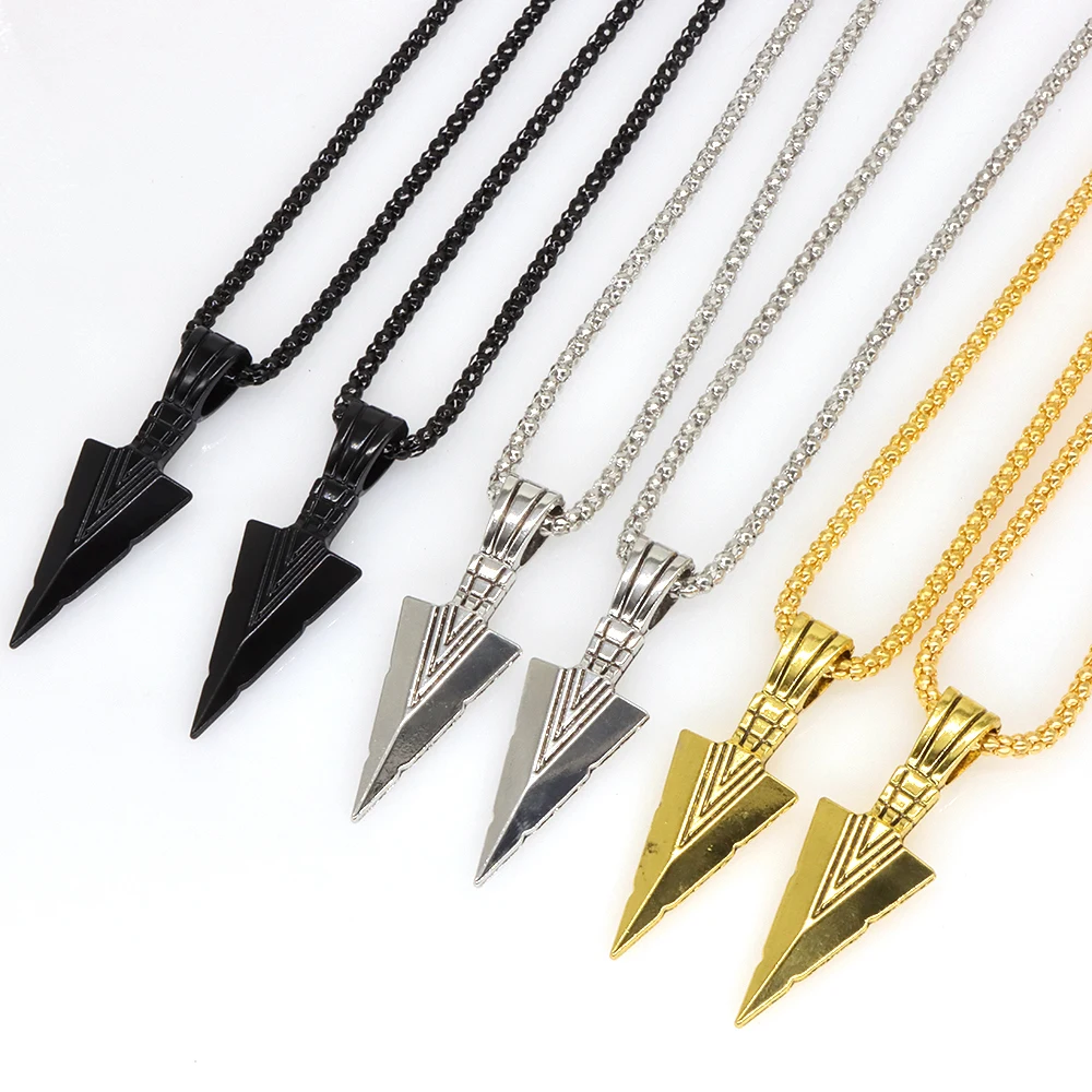 Men's Fashion Jewelry Arrow Head Pendant Black Stainless Steel Long Chain Necklaces for Women Unisex Casual Cool Free Shipping