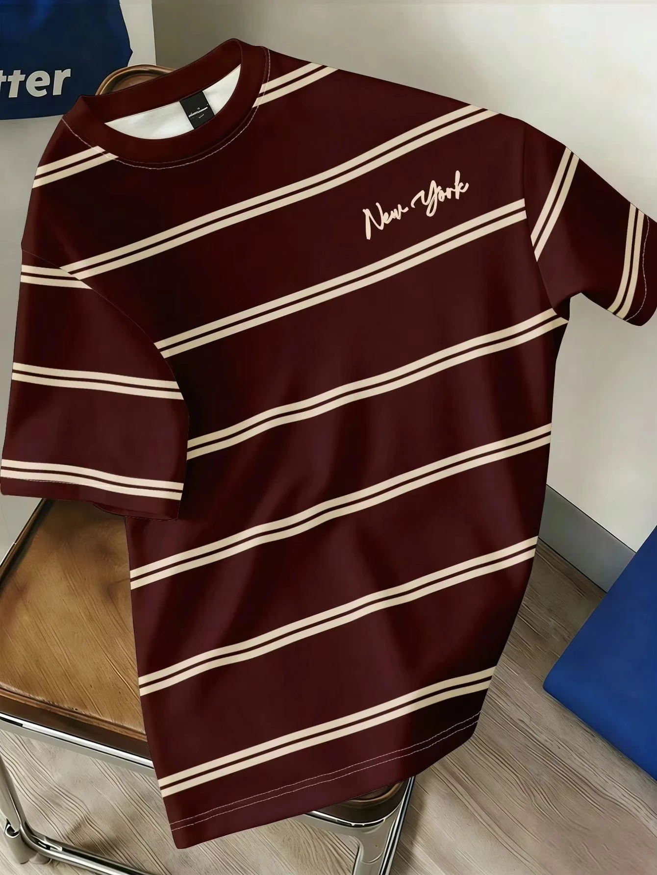 2026 Sommer Neuer Stil Herren T-Shirt Street Casual Mode Weich und Bequem Atmungsaktives 3D-Streifen-T-Shirt – Detail 7