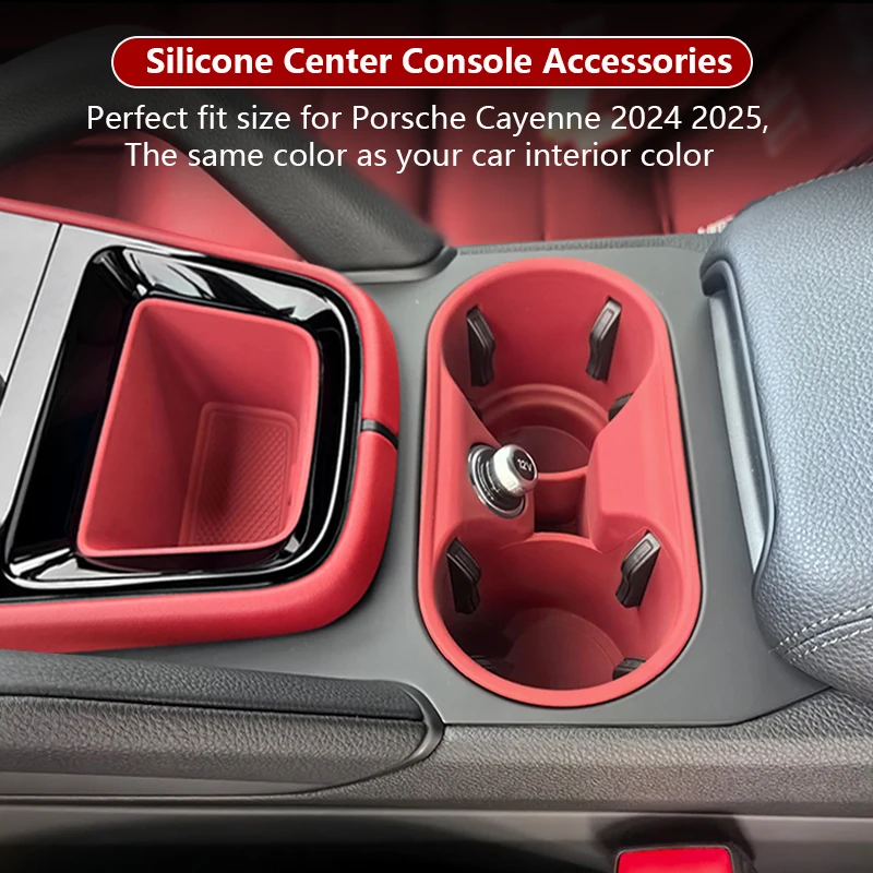 Silicone Center Console Accessories For Porsche Cayenne 2024 2025 Car Cup Holder Coaster Wireless Charging Pad Central Organizer