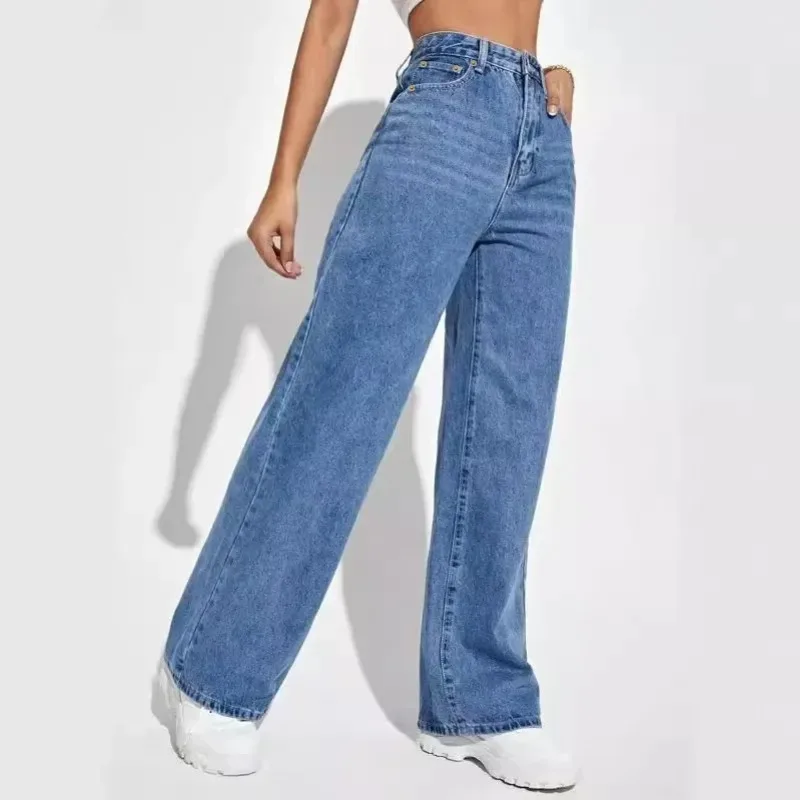 

Trend Women Jeans Denim Y2k Pants Wide Leg Pant High Waist Loose Casual Straight Trousers Splice Autumn Winter Blue Baggy Jeans