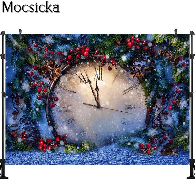 عيد الميلاد الثلوج الخلفيات للتصوير الفوتوغرافي 2022 السنة الجديدة خمر ساعة خلفية صور استوديو الدعائم الأحمر زينة عيد الميلاد