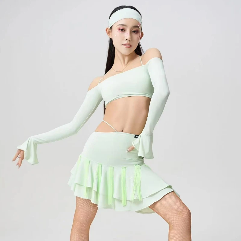 

Female Ballroom Dance Costume Sexy Irregular Top Tassels Skirt Women'S Latin Dance Performance Clothing Adults Dresses SL12960