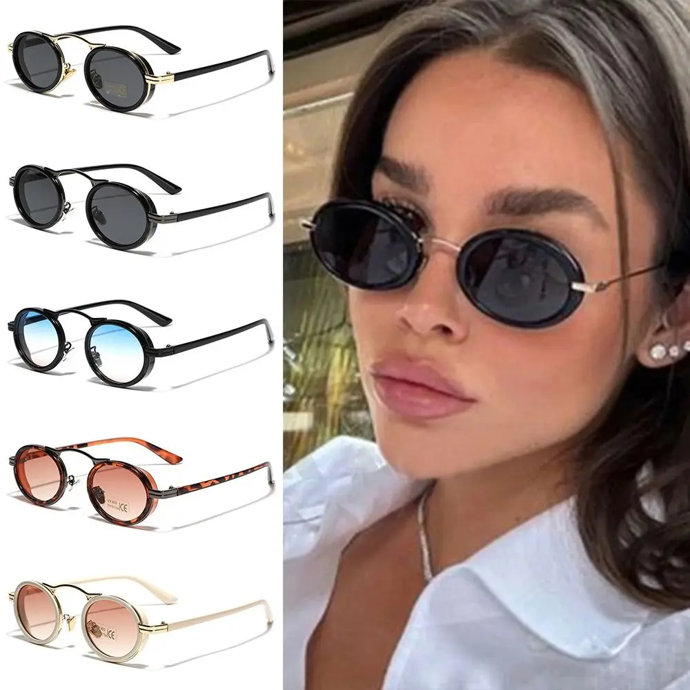 Punk Sonnenbrille Damenmode ovale Sonnenbrille Vintage Metallrahmen Schatten kleine weibliche Brille UV400 Schutz