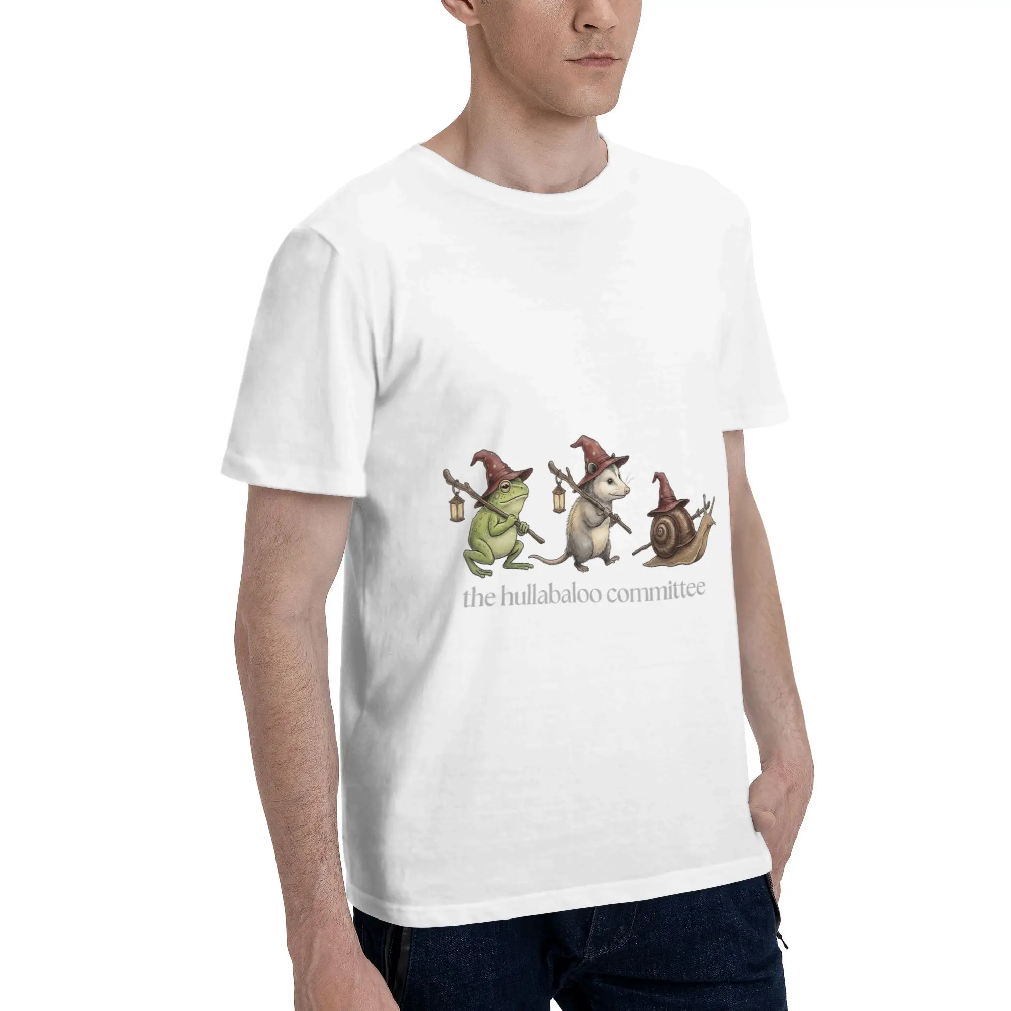 The Hullabaloo Committee Funny Frog Opossum Snail Meme Men's T-Shirt Clothes  Humorous Tees Short Sleeve fugees 100% Cotton
