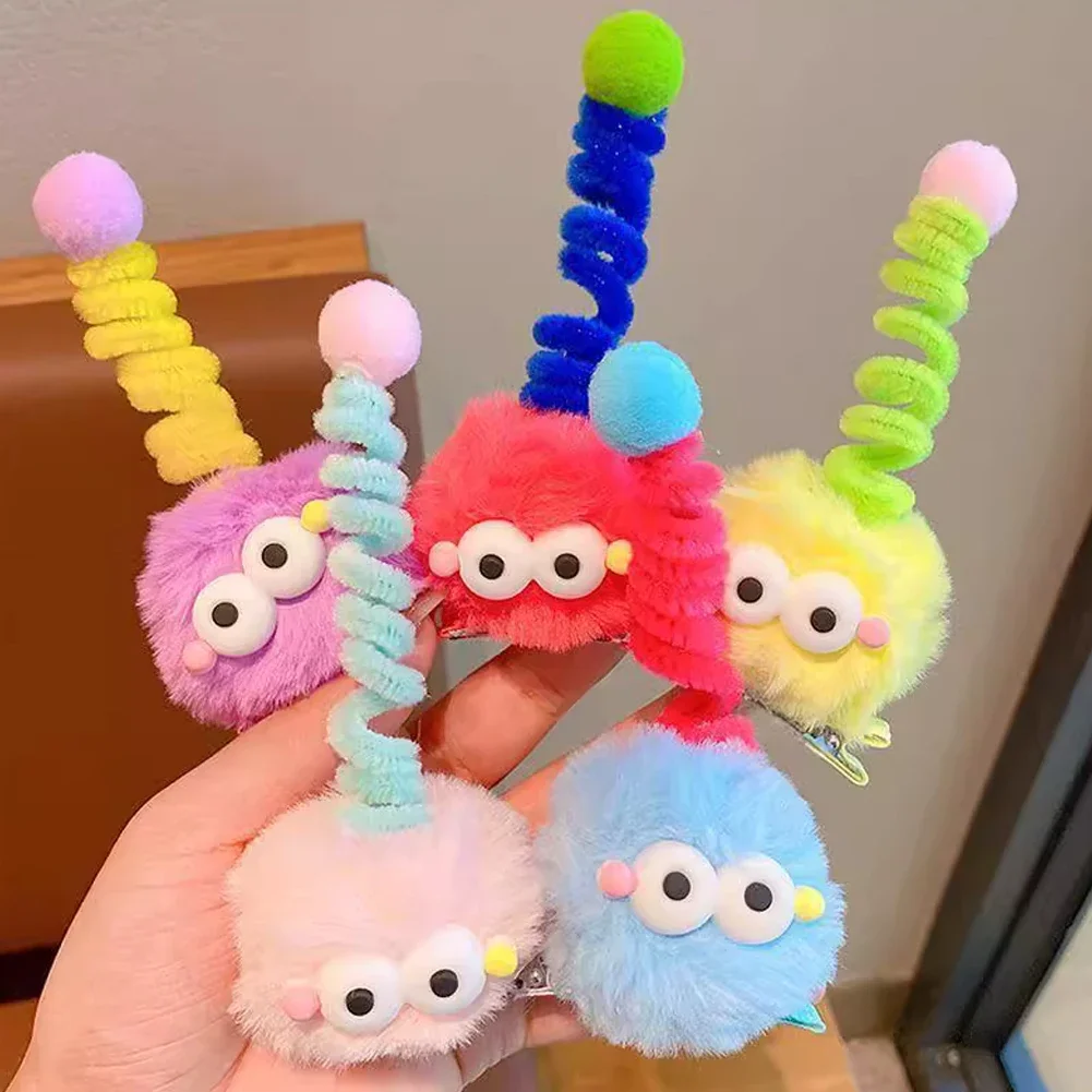 Cartoon Hair Clip Kids Cute Plush Fur Ball Twisting Stick Childrem Hair Pin Barrette Boys Girls Headwear Baby Hair Accessories