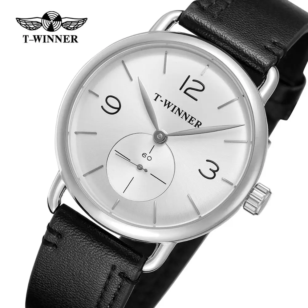 Fashion White Dial Mechanical Hand Wind Watches Men\'s Mechanical Wrist Watches Top Brand Luxury PU Leather Sub Dial Design Gift