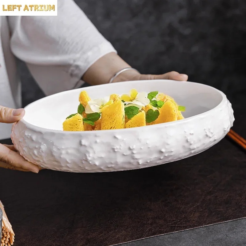 Pattern Dinner Plate Ceramic Solid Color Tableware Soup Basin Salad Bowls Restaurant Simple Sushi Steak Plate Snack Dessert Tray