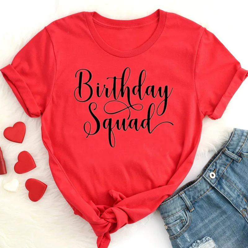 Birthday Squad Shirt Team Girl Gift Boy Gift Short Sleeve Top Tees O Neck 100% Cotton Fashion Streetwear harajuku Drop Shipping