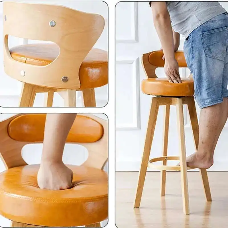 回転式無垢材の背もたれ付きバーチェア,レトロなキッチン家具,クリエイティブで豪華な家庭用カフェフロントデスクスツール,ヨーロピアンスタイル