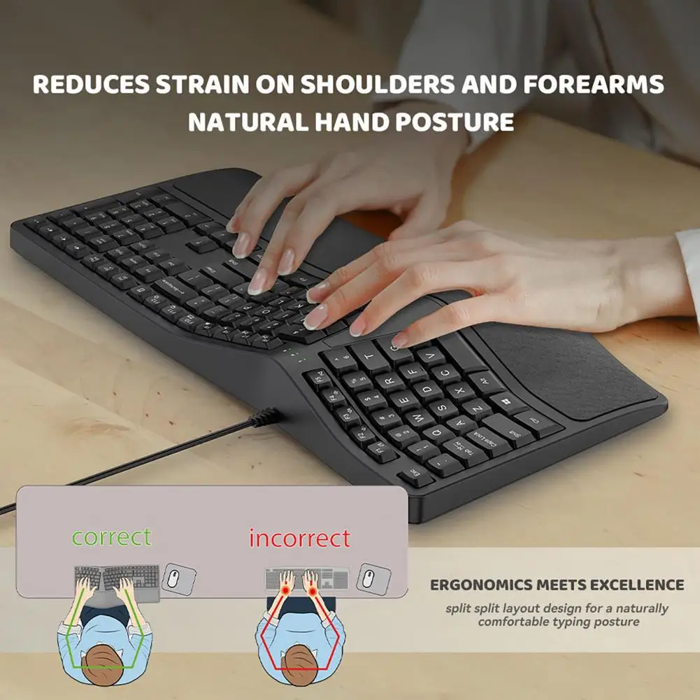 Imagem -01 - Teclado Dividido Completo com Fio Design Ergonômico Natural 110 Teclas Plug-play Universal Suporte de Pulso Material de Escritório teclado dividido completo com fio design ergonomico natural 110 teclas plug play universal suporte de pulso material de escritorio 01