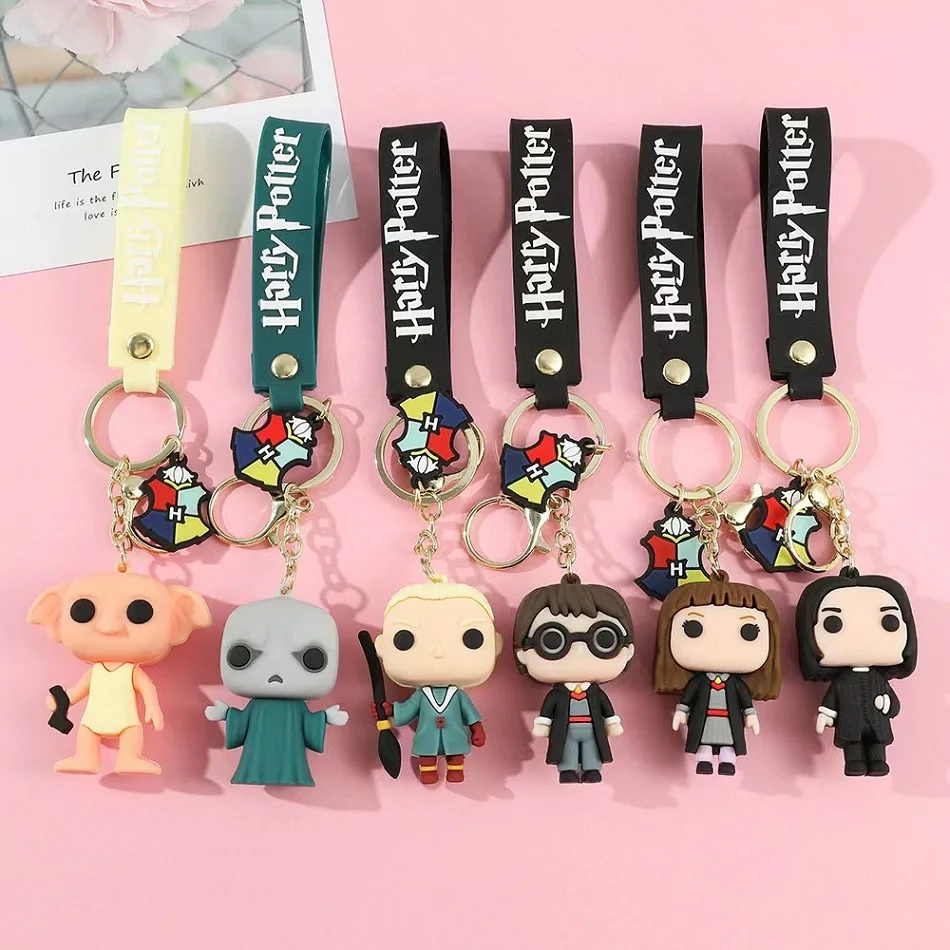 3D Harri Potter PVC Keychain Toy Dobby Hermione Granger Malfoy Ron Weasley Snape Action Figure Toys Party Cosplay PVC Key Ring