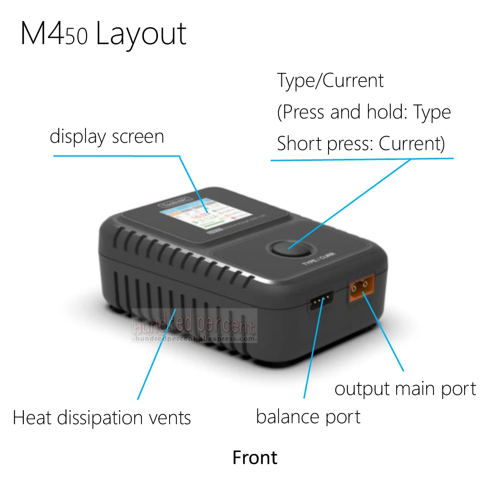 ToolkitRc M450 50W Balance Battery Charger IPS Colorful Display Compatable with 1~4S Lipo LiHv LiFe Lipo For RC Airplane Car Toy