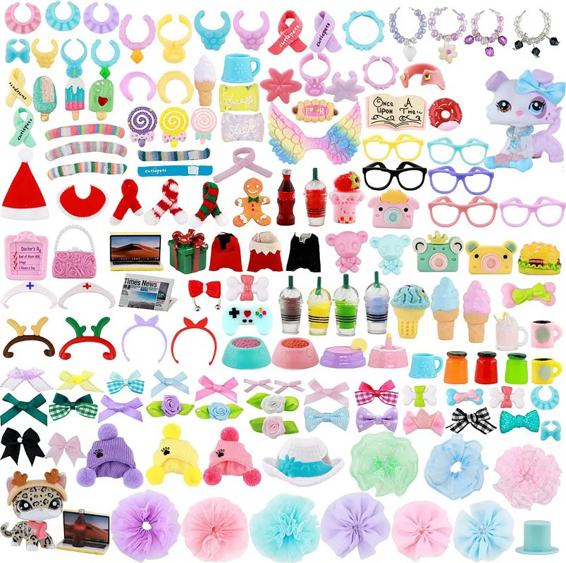 35 Pcs Random Cute Accessories Scarf Hat Food Drink Skirt Cake Party Accessories Toys Lot of Random Items Outfit No Pet for Lps