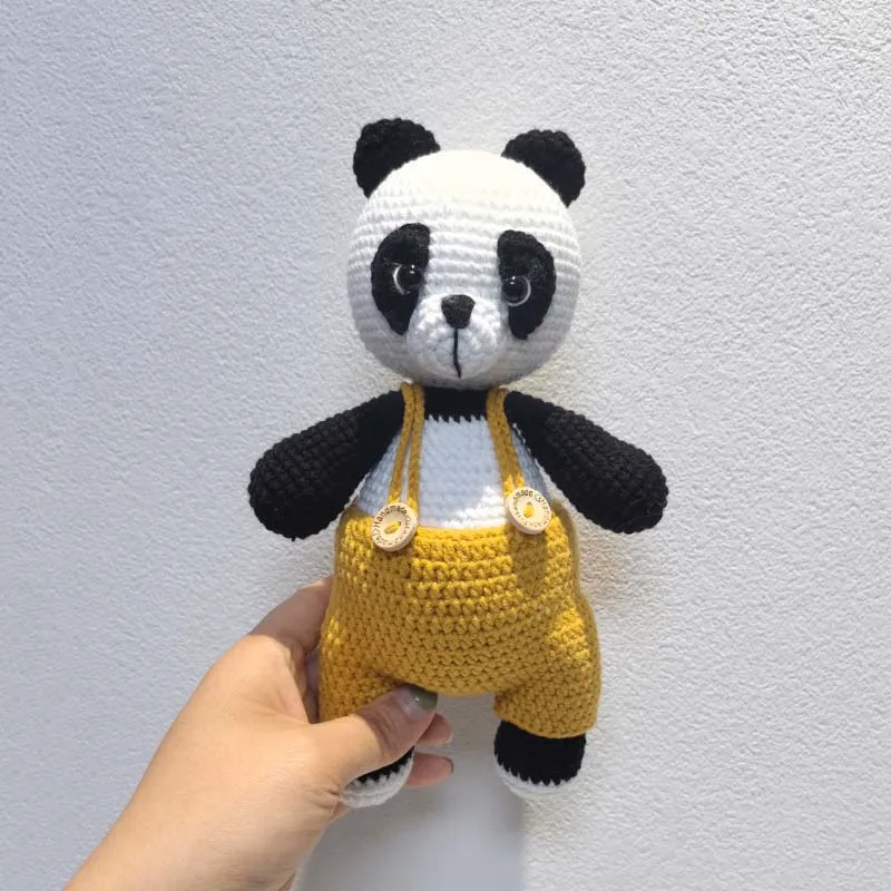 Baby gehaakte gevulde panda speelgoed zacht katoen gebreide pluche panda pop Mini kawaii knuffelpop voor pasgeboren vroeg educatief speelgoed