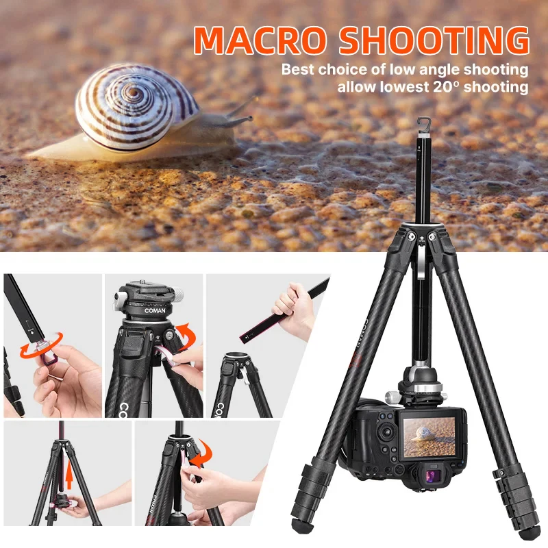 COMAN Professional Outdoor Full Carbon Tripod Travel Tripod For DSLR Camera With Panoramic Ball Head Tripod For Film Shooting