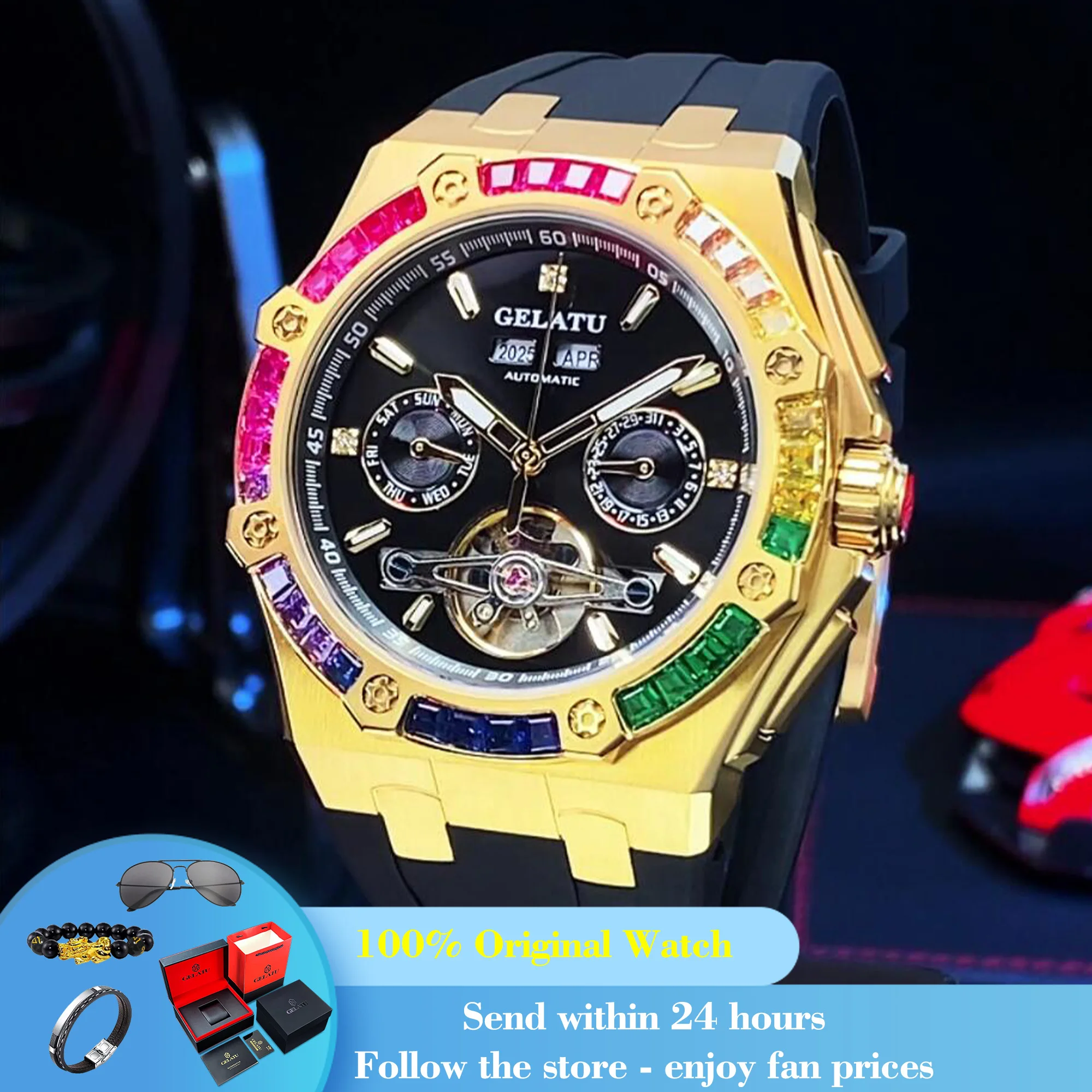 

GELATU 6022 Automatic Watch Man Date Luxury Business Mechanical Watch For Men Hollow Big Dial Waterproof Fashion Men Wristwatch