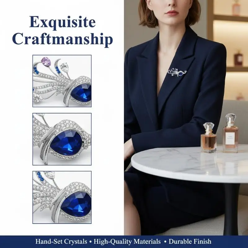 1PC Elegant Crystal Peacock Brooch For Women Lady Beautiful Big Bird Animal Party Casual Brooch Pin Coats Decoration Accessories