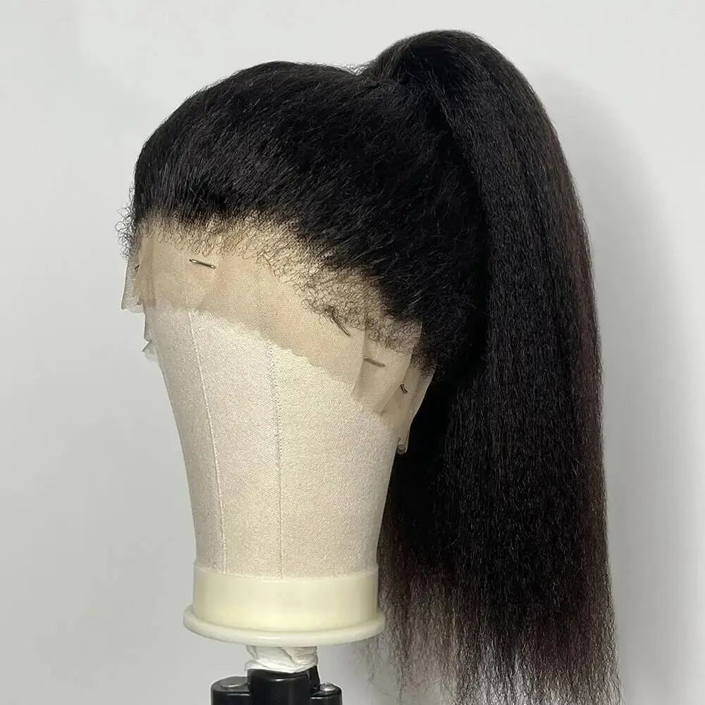 

Soft Yaki 180Density 26" Black Kinky Straight Lace Front Wig For Black Women BabyHair Heat Resistant Preplucked Glueless Daily