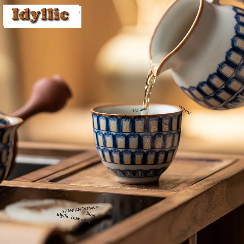 HOYIHM 125ml Ru Kiln Ten Thousand Buddha Teacup Traditional Tea Bowl Cute Cup Tea-tasting Smelling Cup Jianzhan Master Cups Tea