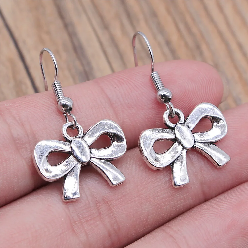 Fashion Handmade Simple Design Antique Silver Color Bow Tie Pendant Earrings Dropshipping Drop Earrings