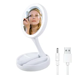 Foldable Led Makeup Mirror With Light 10X Magnifying Dual Purpose Double-Sided Mirror USB Charging Or Battery Table Mirrors