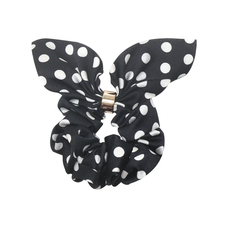 Scrunchie New Women Elegant Vintage Print Dot Bow Knot Elastic Hair Bands Sweet Fashion Hair Accessories Ribbit Ear Ties Chiffon