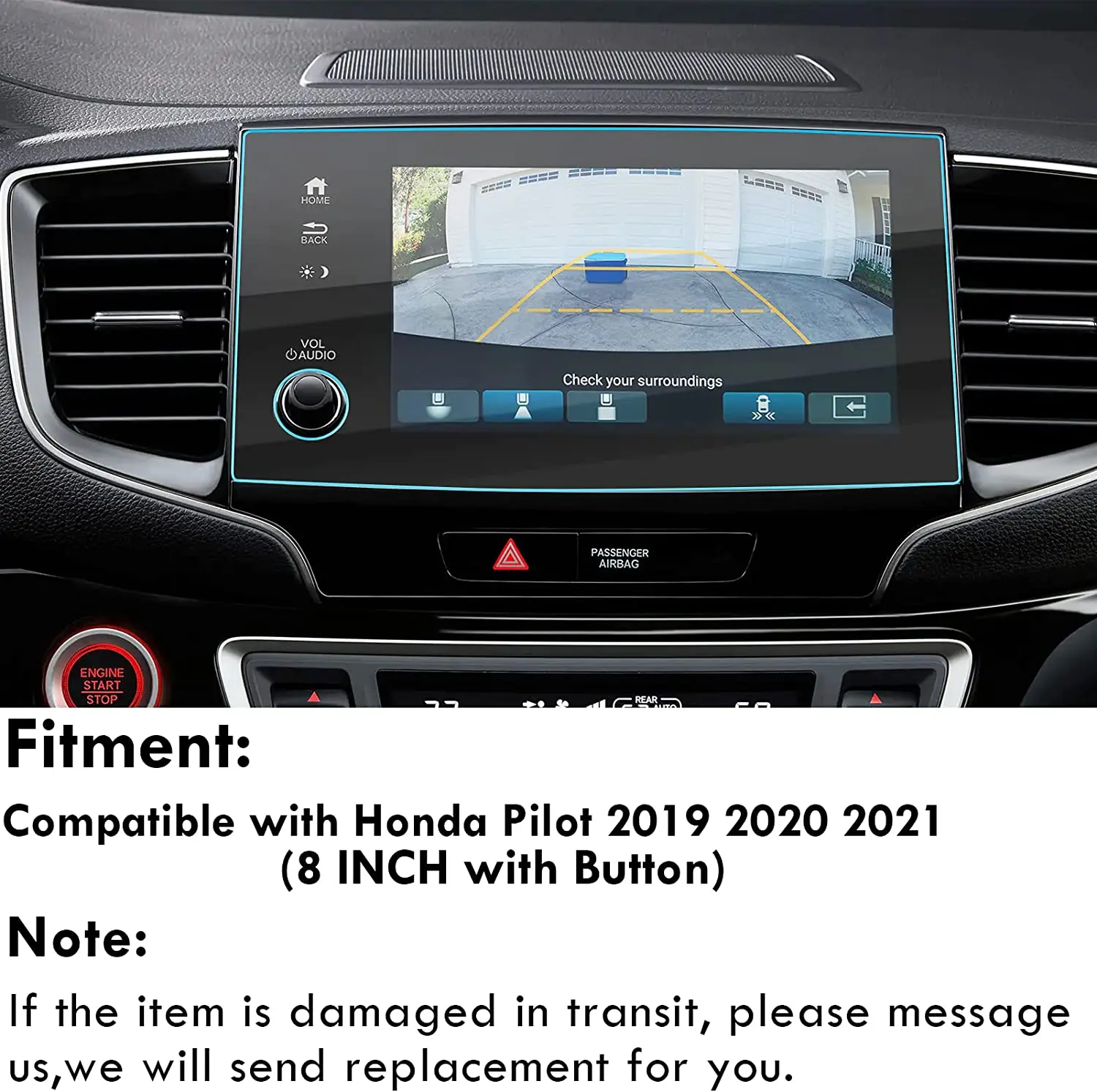 Protezione dello schermo pilota per Honda Pilot 2019 2020 2021 2022 protezione dello schermo di navigazione pilota centrale in vetro temperato (8 pollici)