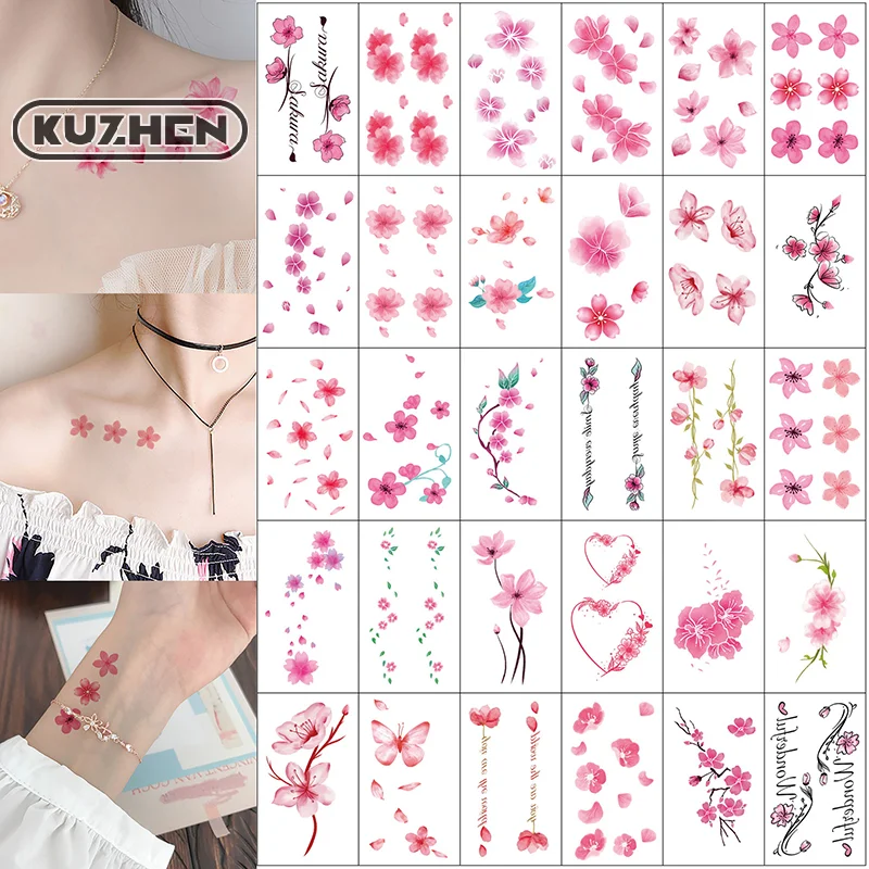 30pcs Cherry Blossom Series Sexy Tattoo Stickers Small Fresh Tattoo Stickers Dream Flowers Simulation Temporary Tattoo Stickers