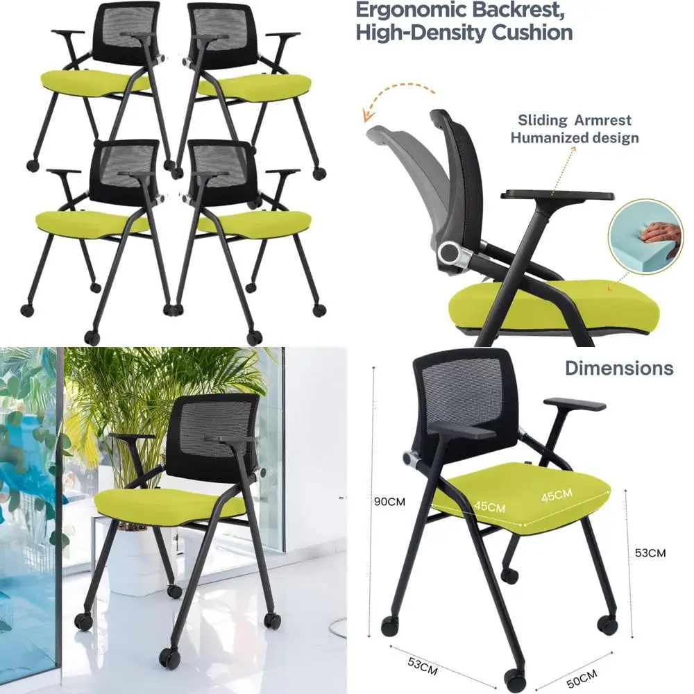 

Portable Folding Office Chairs with Wheels, Mesh Backrest, and Arms - Ideal for Conference Rooms and Office Spaces