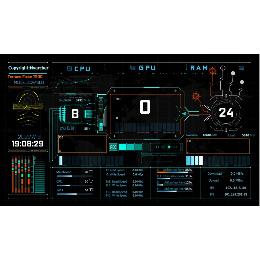 Nvarcher 1024*600 7-дюймовый IPS HD экран AIDA64 мониторинг вторичный экран настольный компьютер Дисплей Чехол