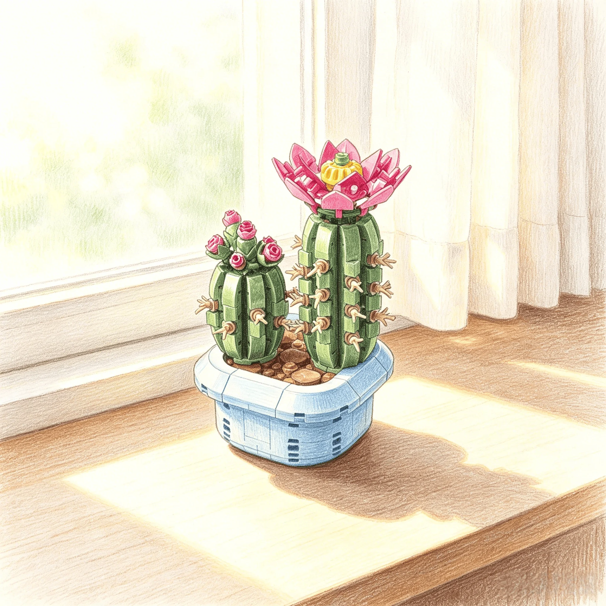 New 482PCS Diy Flower Plant Blooming Cactus man and women Puzzle Building Blocks Toy Ornament Gift