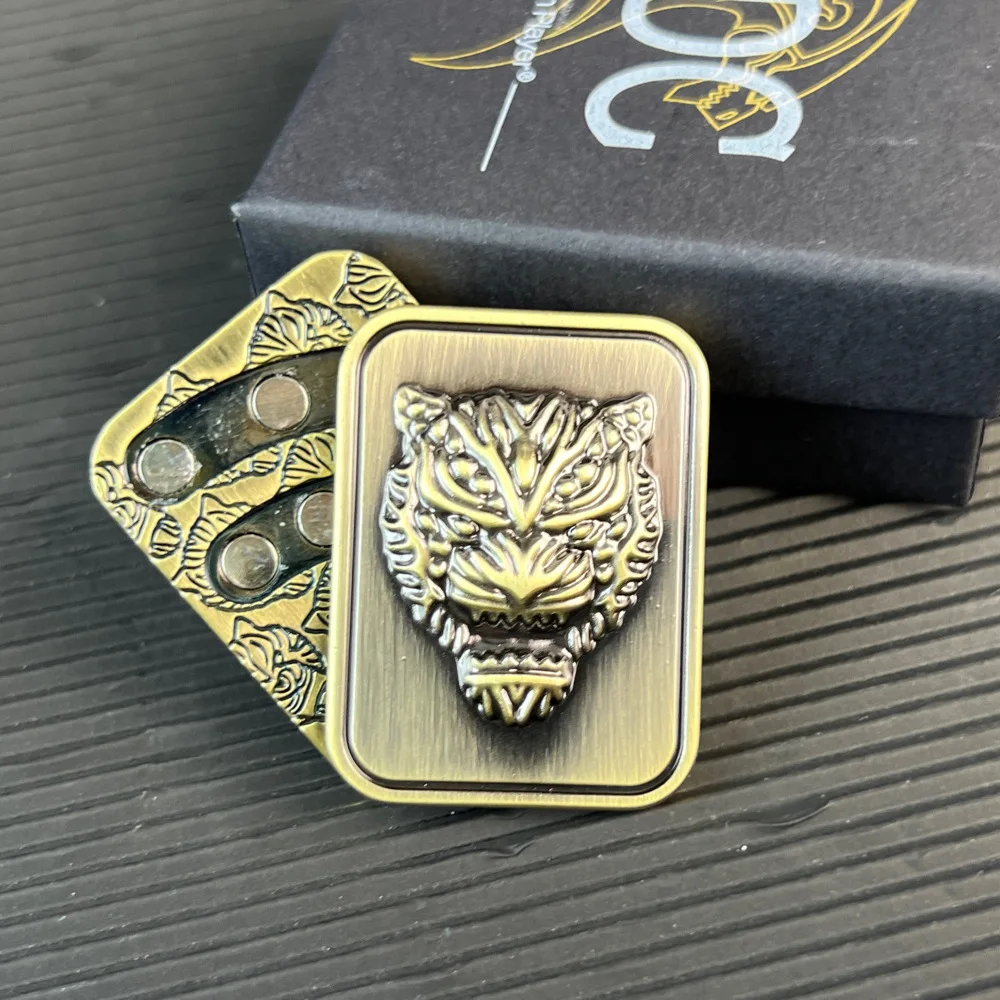 Cabeça de tigre de metal empurrar cartão slider magnético moeda háptica ansiedade tdah alívio do estresse brinquedos edc slider escritório portátil gadgets
