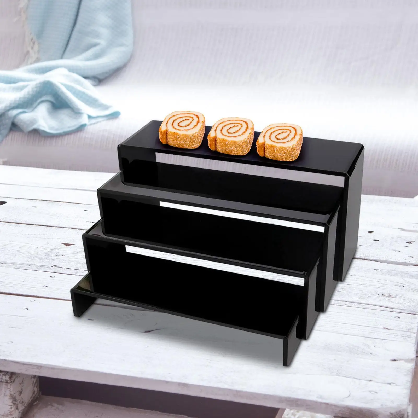 4x Acrylic Display Risers Product Display Shelf Stand for Jewellery Dessert