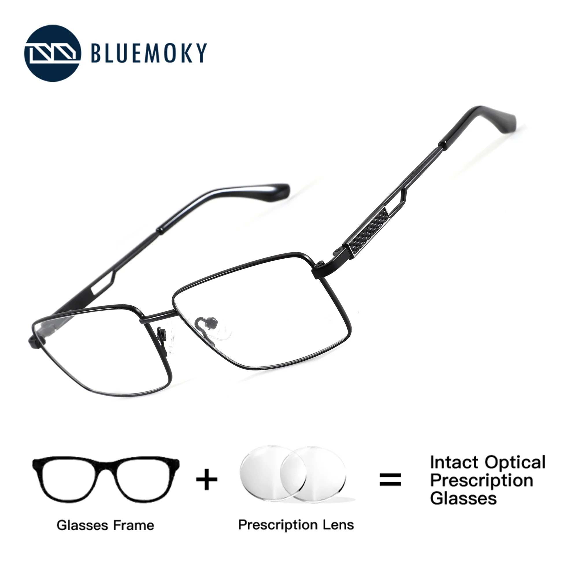 BLUEMOKY M Size Rectangle Metal Prescription Eyeglasses Photochromic Anti Blue Light Multifocal Optical Presbyopic Glasses Man