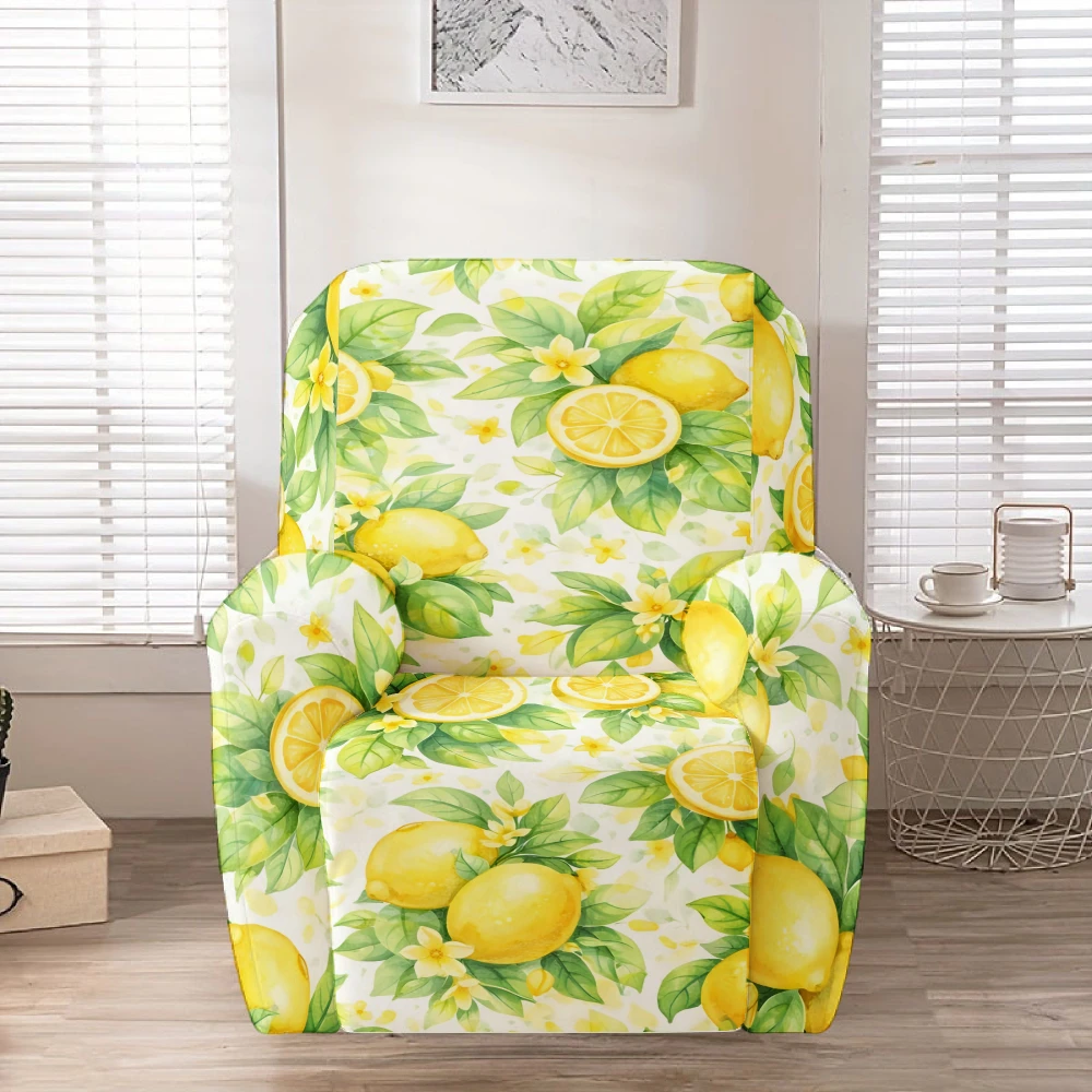 Watercolor Lemon Leaf Flower Recliner Chair Cover Stretch Spandex Recliner Slipcover Summer Fresh Living Room Decor