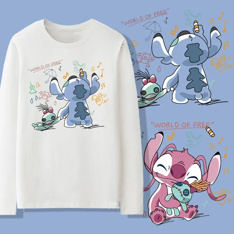 

Stitch Couple T-shirt Long Sleeve Disney Cartoon Peripheral Print Stitch Couple Loose Cotton Clothes