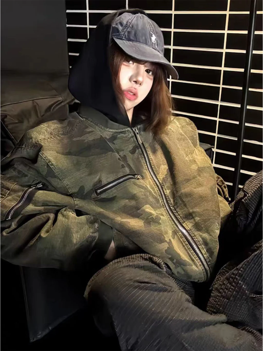 

American Sle Camouflage Bomber Jaet Cotton Coat Men Women Autumn Winter Retro Hooded ort Zipper Decorated Stand Fit