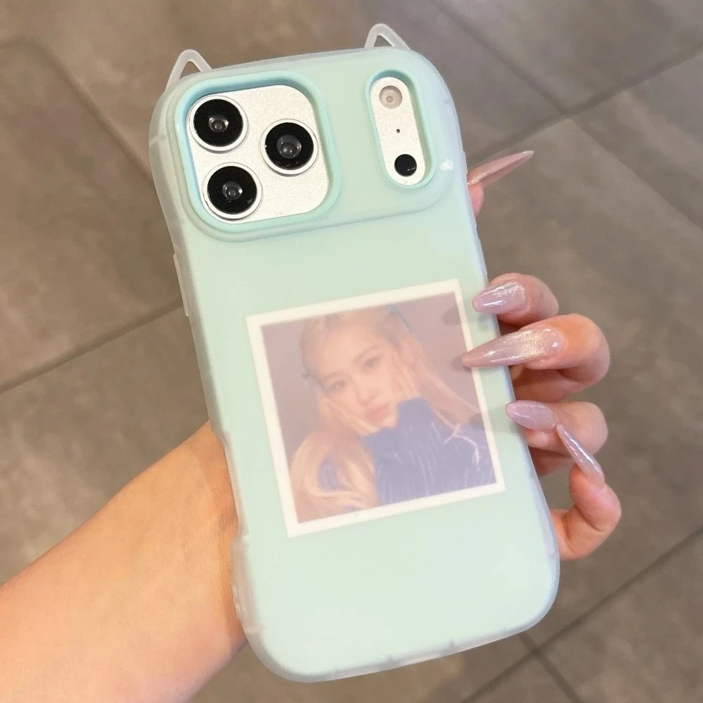 

Cute Cat Ear Jelly Doubled Layered Matte Silicone Phone Case For iPhone 17 Pro Max 15 14 13 16 2IN1 Detachable Shockproof Cover