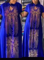 New African Design Bazin  Long Stick Diamond Short Sleeve High Collar Dashiki  For Lady african print dresses