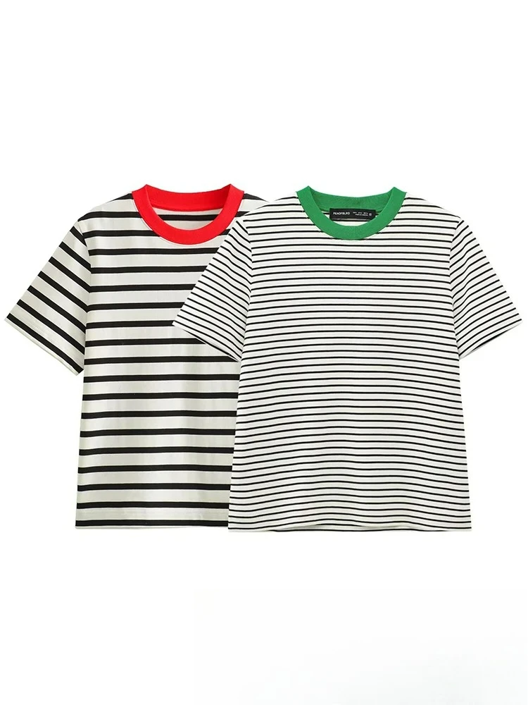 

KONDALA женские полосатые футболки с коротким рукавом и круглым вырезом, свободный топ, мода 202, весна-лето, повседневные женские рубашки, простой стильный топ