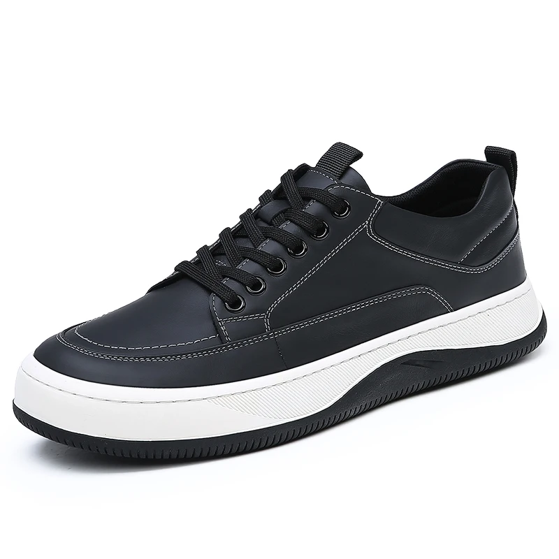 

Solid Color Cow Leather Sneakers for Men Spring Autumn Outdoor Platform Board Shoes Male Lace Designer Fashion Casual Shoes Man