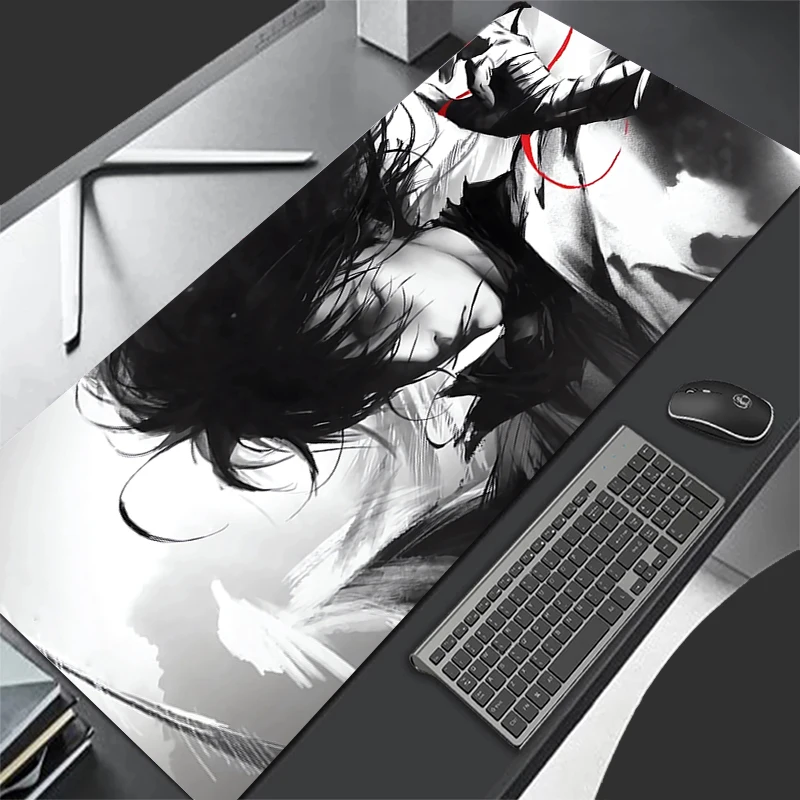 Moon Samurai Wolf Mouse Pads PC Cool Red Anime Boy Keyboard Rug Gamer Cabinet Mousepad Laptop Black And White Extended Desk Mat