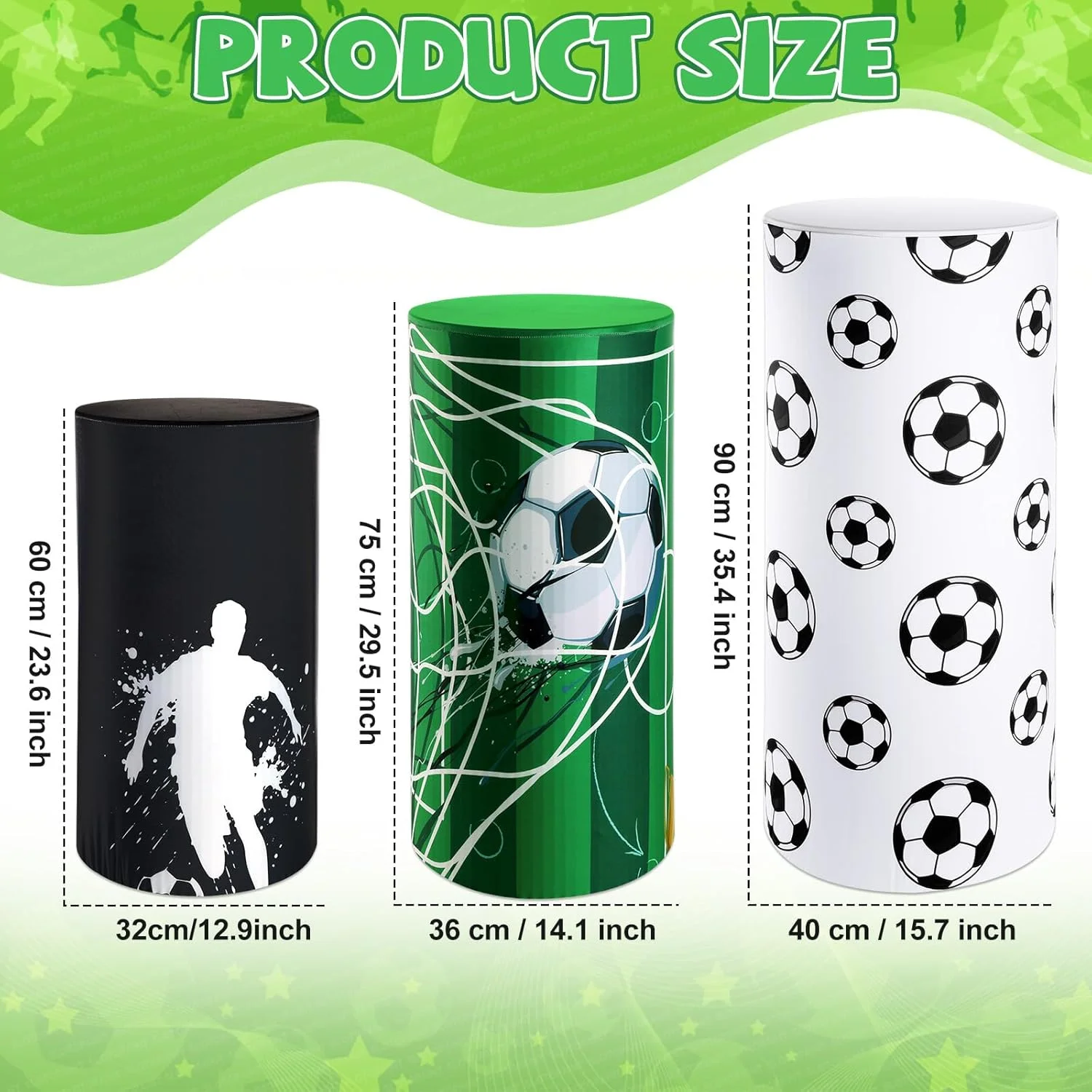 3Pcs Soccer Theme Cylinder Stand Covers Spandex Elastic Pedestal Cover for Boys Birthday Party Decor Dessert Table Props