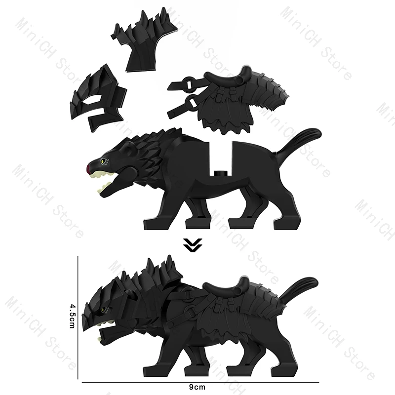 4PCS Medieval Lord of Rings Animals Series Orc knight Army War Wolf Mount Assembling Small Particle Building Blocks Bricks Toys