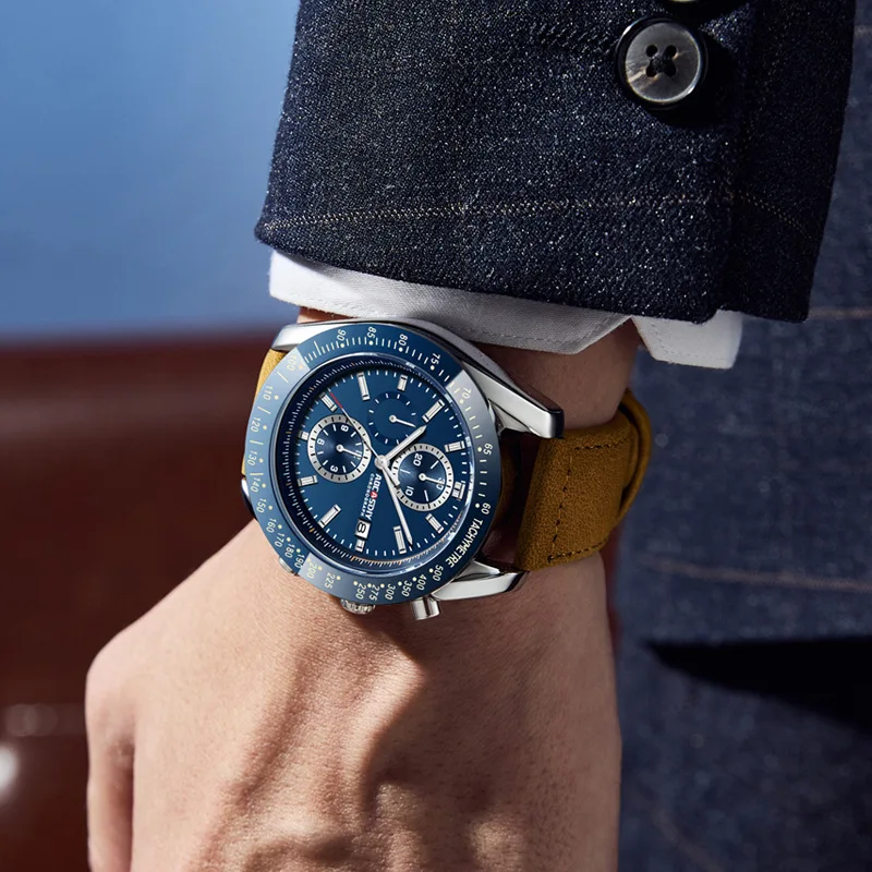 Foreign trade cross-border men's belt watch business three-eye multi-function calendar quartz watch waterproof men's watch