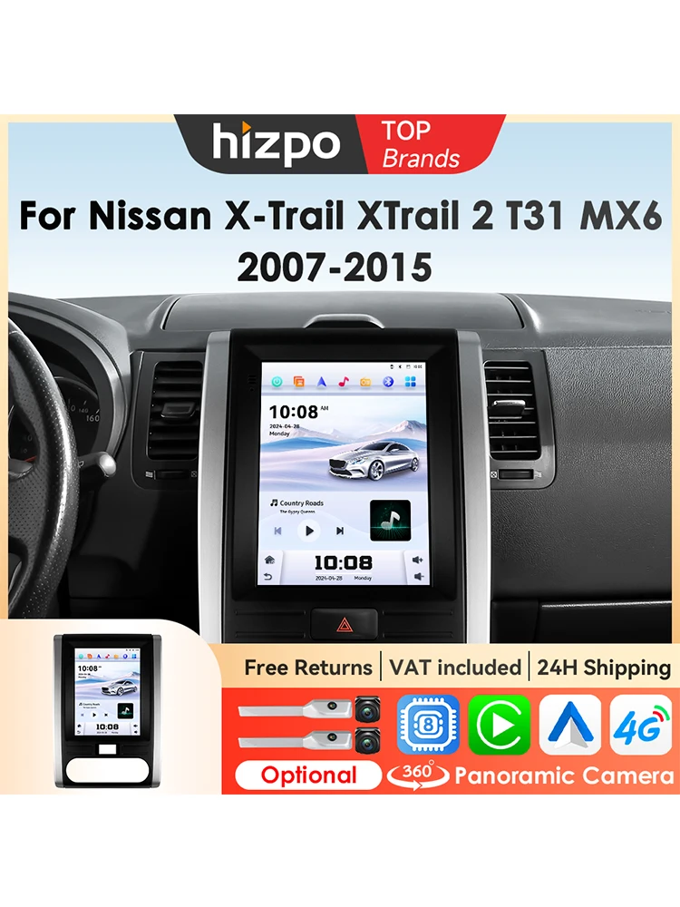 Hizpo Carplay Android Auto im Tesla-Stil Multimedia-Player für Nissan X-Trail XTrail X Trail 2 T31 MX6 Autoradio Stereo BT