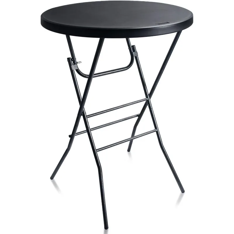 

32in Black High Top Folding Cocktail Table, Portable Bar Height Folding Table Round with Removable Carbon Black Legs