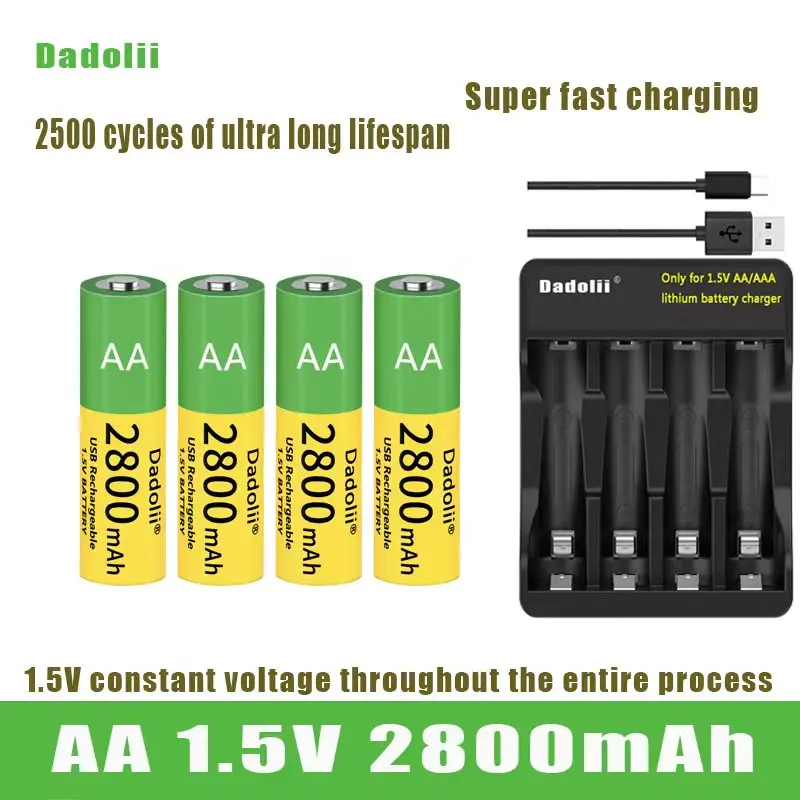 Dadolii New AA  rechargeable Li ion battery 1.5V AA 2800mah / Li ion battery watch for toys MP3 player thermometer keyboard