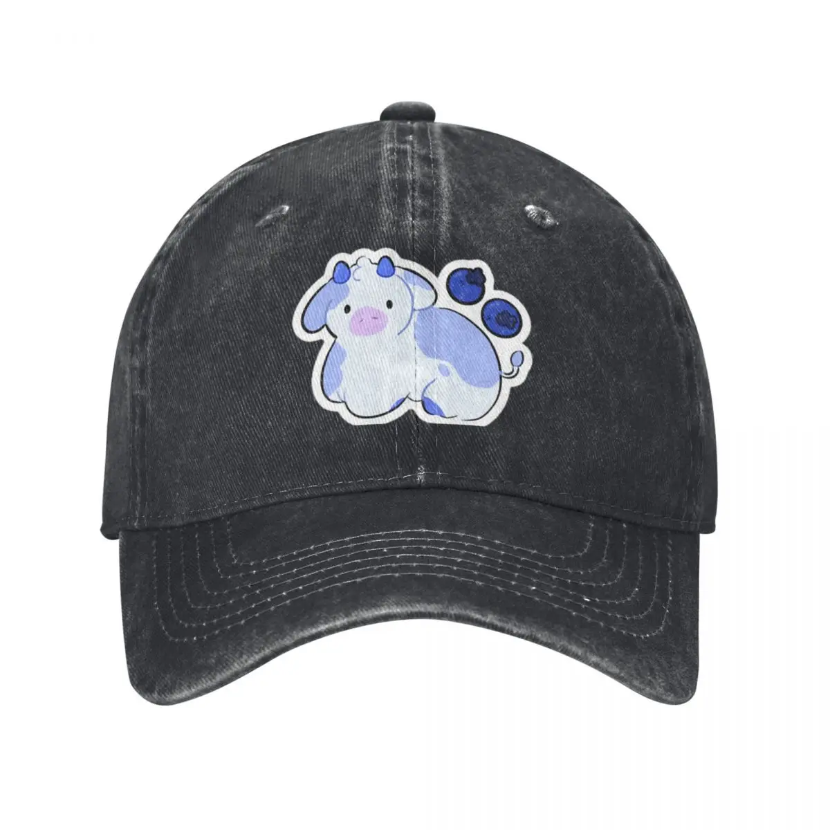 Blueberry Cow Baseball Caps Vintage Denim Washed Headwear Unisex Style Outdoor Running Hats